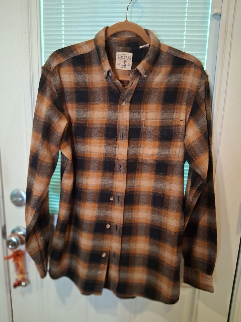 sku134 Redhead Outfitters Women's Brown Plaid Button-Up Shirt Size M
